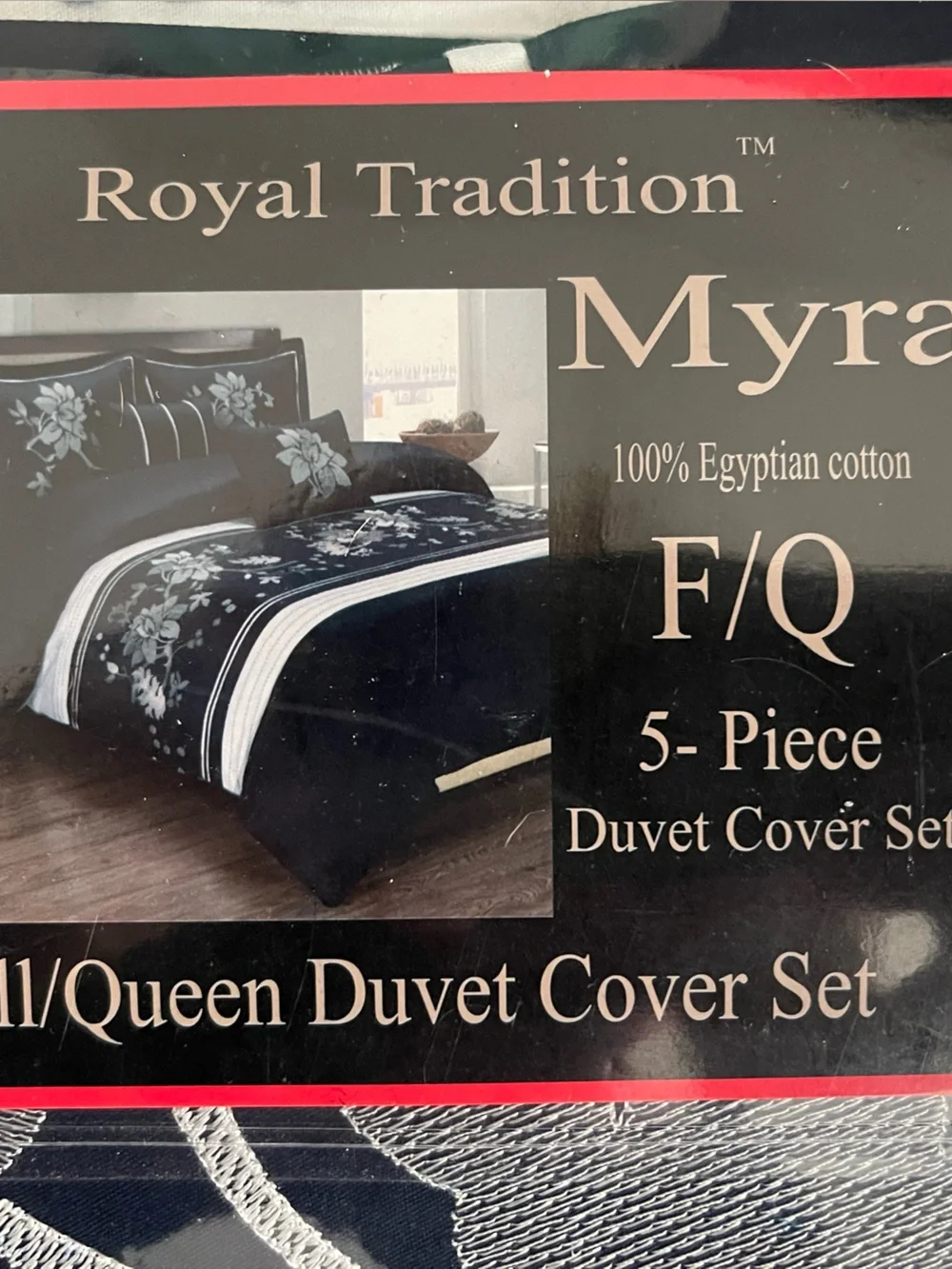 Myra Full/Queen Duvet Cover Set in Navy and Silver by